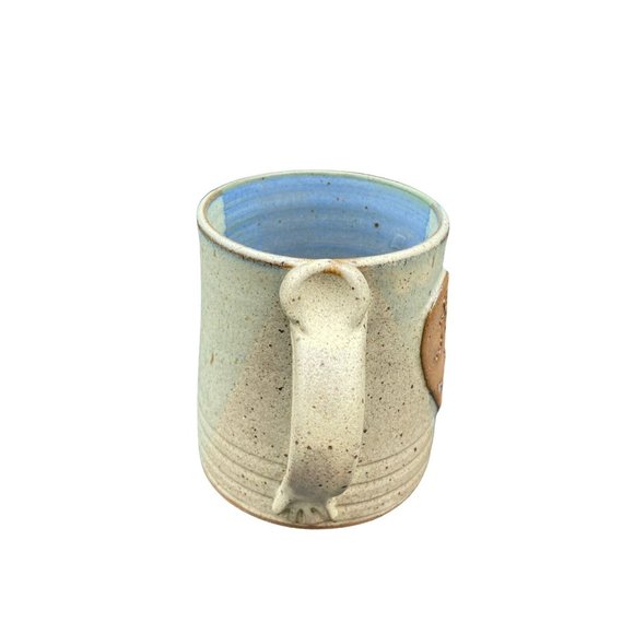 Honey Creek Art Pottery Mug Heavy Blue Cream Heart Man Runnng - Picture 4 of 8